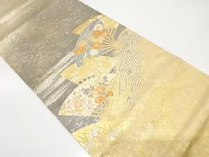 アンティーク　引箔　扇に菊・枝梅・古典柄織り出し袋帯（材料）